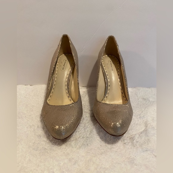 COACH Adina Crackled Leather Champagne Pump Heel Size 6.5 - Picture 2 of 13